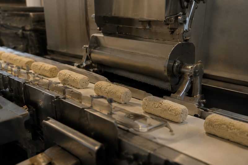 Vers gepaneerde kroketten op de productielijn